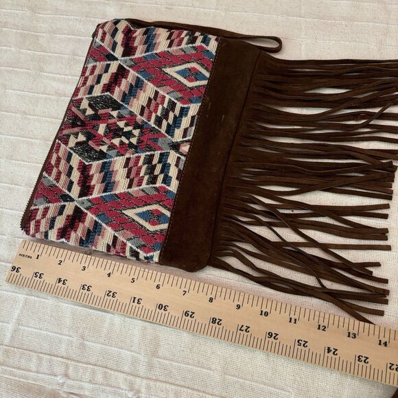 American Eagle Outfitters Brown Leather Suede Wristlet Boho Fall Western Purse - Picture 7 of 10